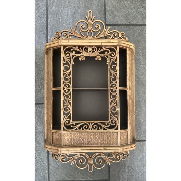 Vintage Homco Syroco Faux Rattan Bamboo Plastic Ornate Wall Cabinet 3609 - Picture 1 of 13
